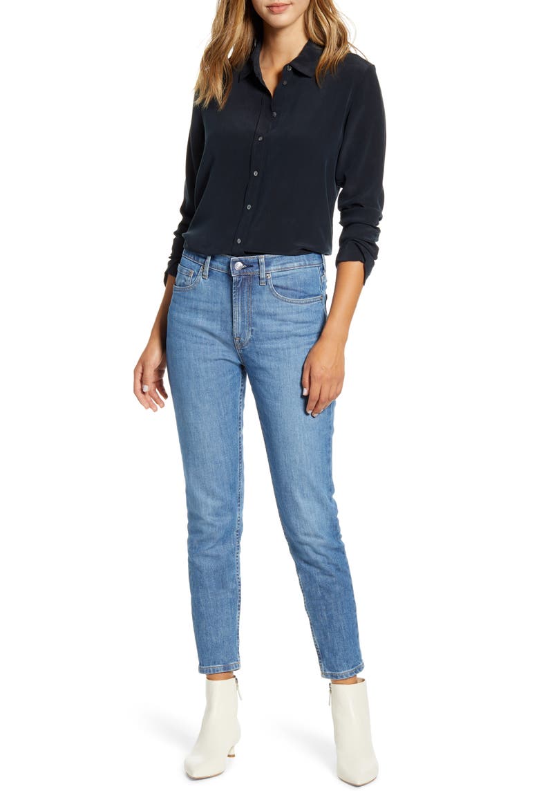 The Clean Silk Relaxed Shirt, Alternate, color, BLACK