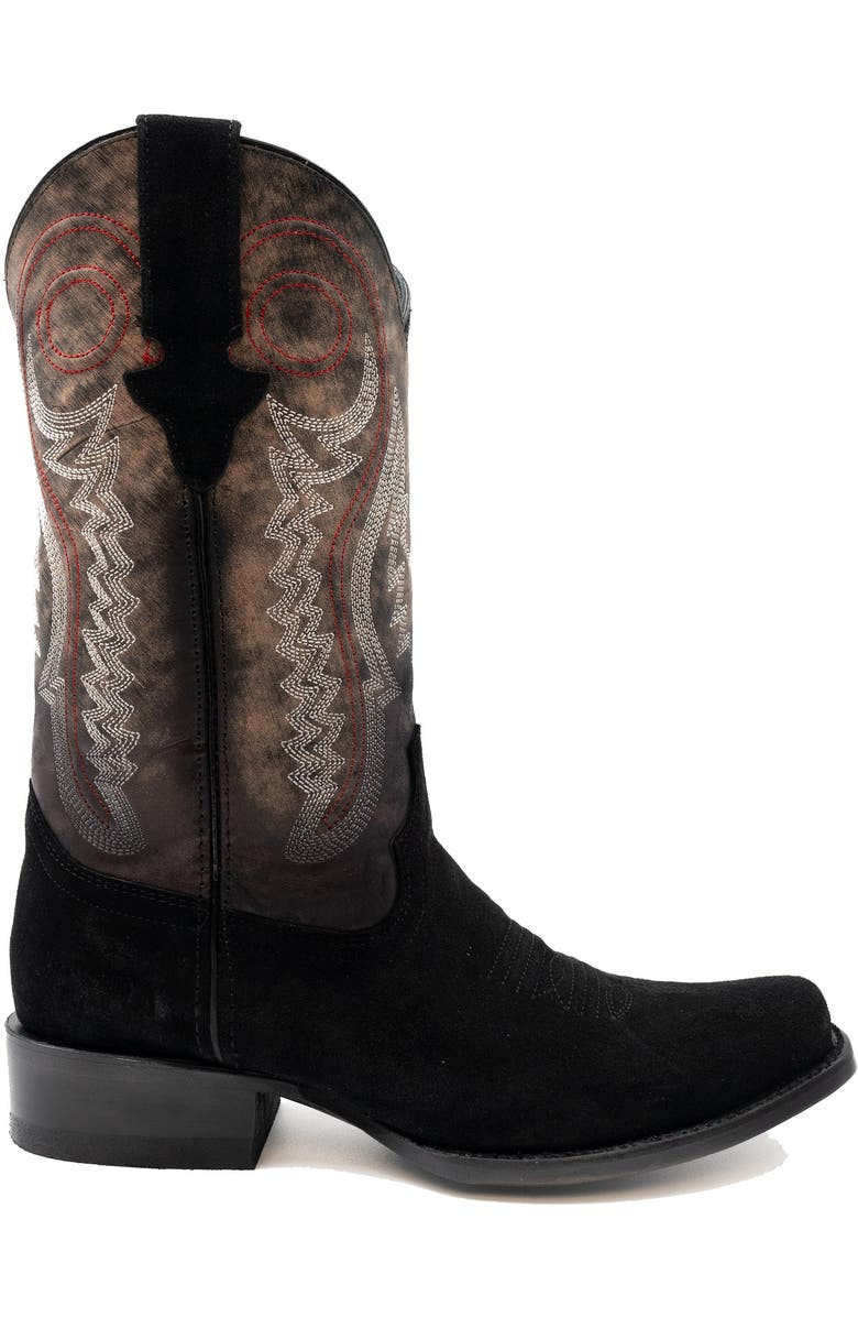 Ferrini Men's Suede Roughrider Western Boot, Alternate, color, Black