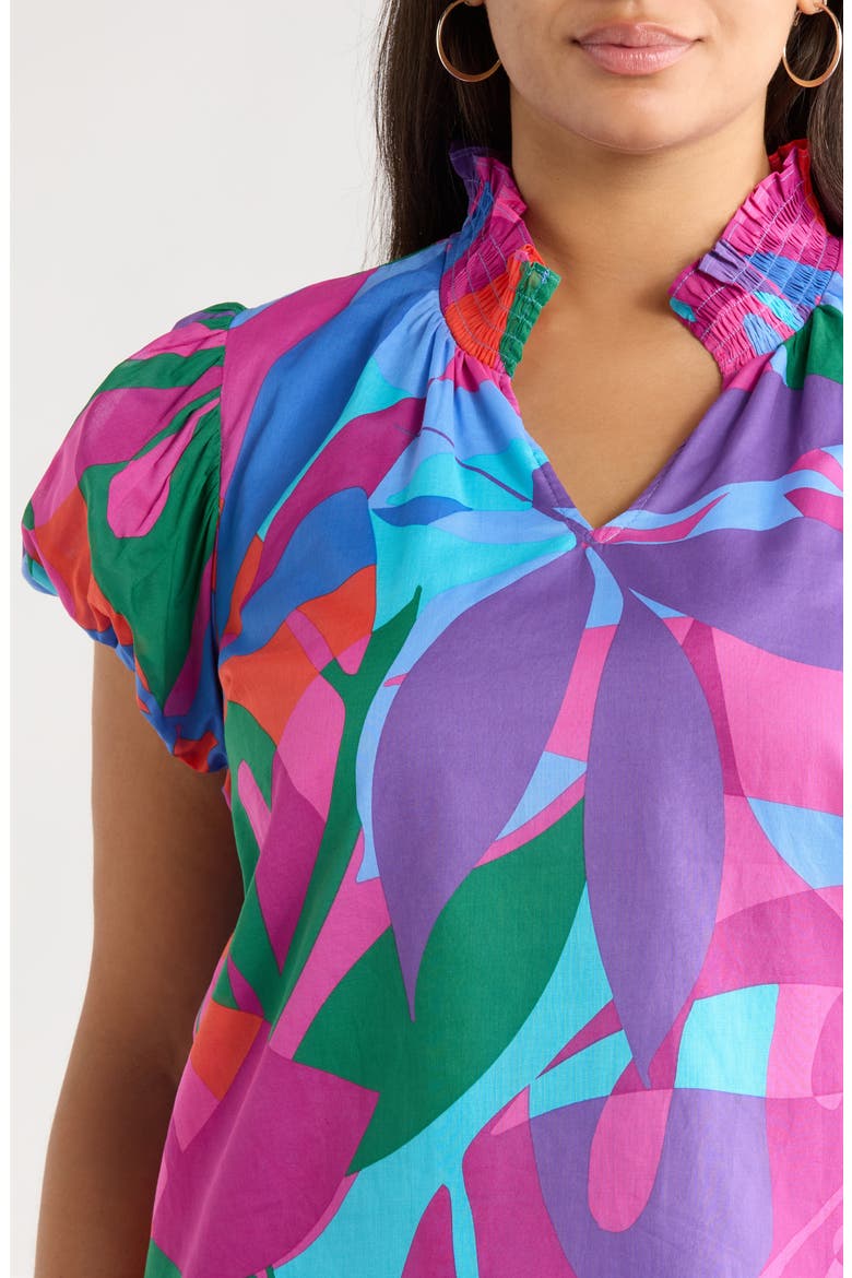 Vemmy Abstract Smocked Trim Top, Alternate, color, MAGENTA-BLUE-GREEN