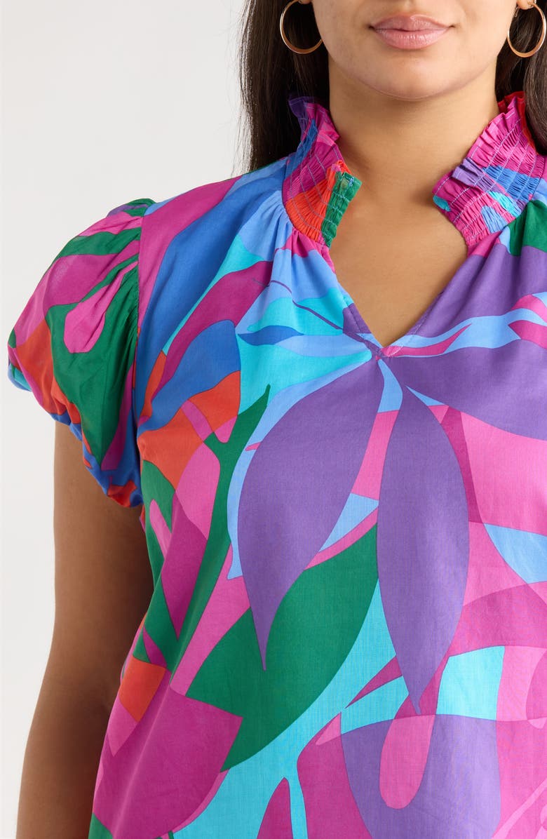 SUGARLIPS Vemmy Abstract Smocked Trim Top, Alternate, color, Magenta-Blue-Green
