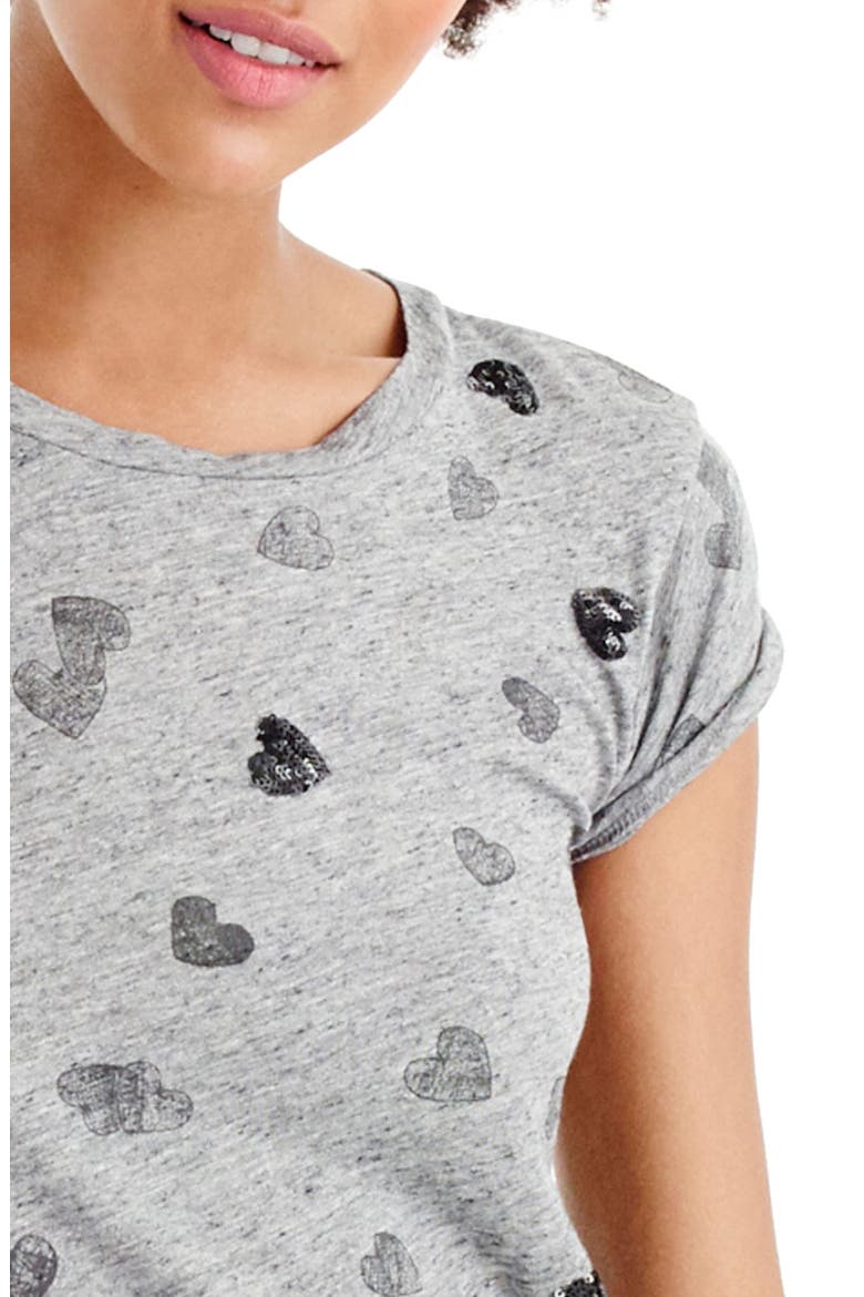 Sequin Heart Tee, Alternate, color, HEATHER FLANNEL