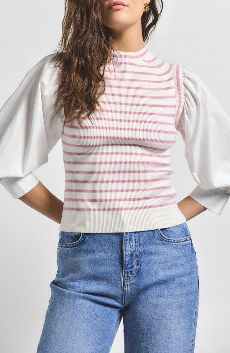 Derek Lam 10 Crosby Tirza Mixed Media Wool Blend Top, Main, color, Venetian Pink Multi