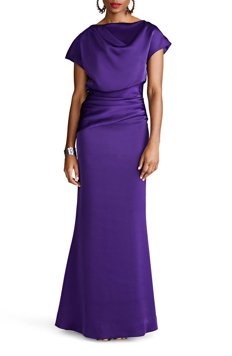 HALSTON Lissandra Satin Pencil Gown, Main, color, 