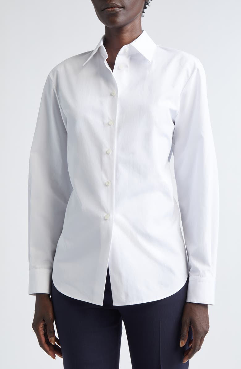 Lafayette 148 New York Fitted Cinch Waist Shirt, Alternate, color, White
