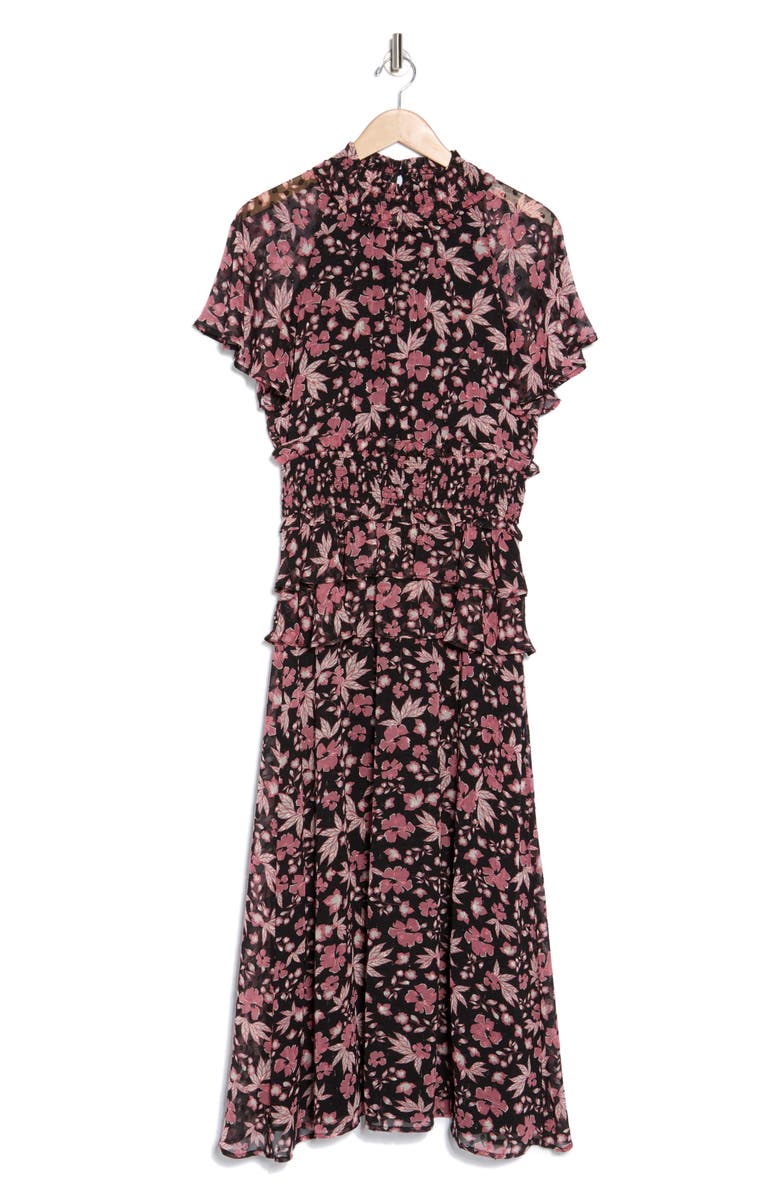 Mila Mae Floral Short Sleeve Chiffon Maxi Dress, Alternate, color, Black Wine Floral