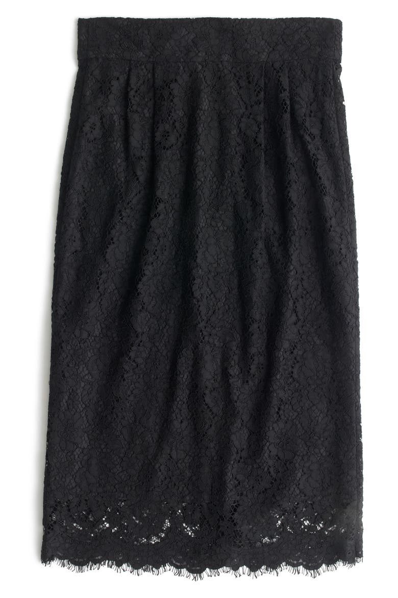Lace Pintuck Pencil Skirt, Main, color, BLACK