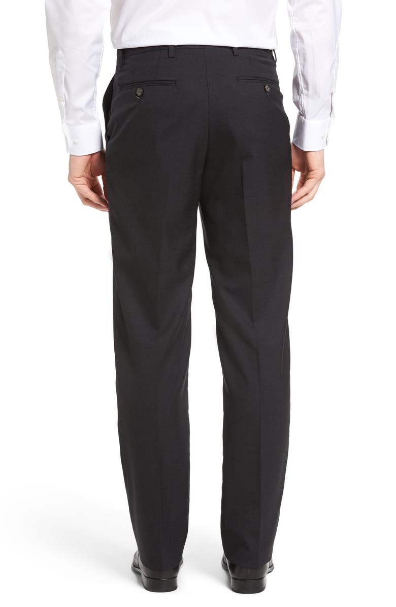 Berle Lightweight Plain Weave Flat Front Classic Fit Trousers, Alternate, color, Charcoal