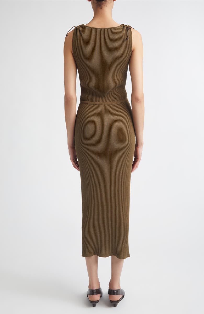 Max Mara Drawstring Cotton Blend Rib Sweater Dress, Alternate, color, Mud