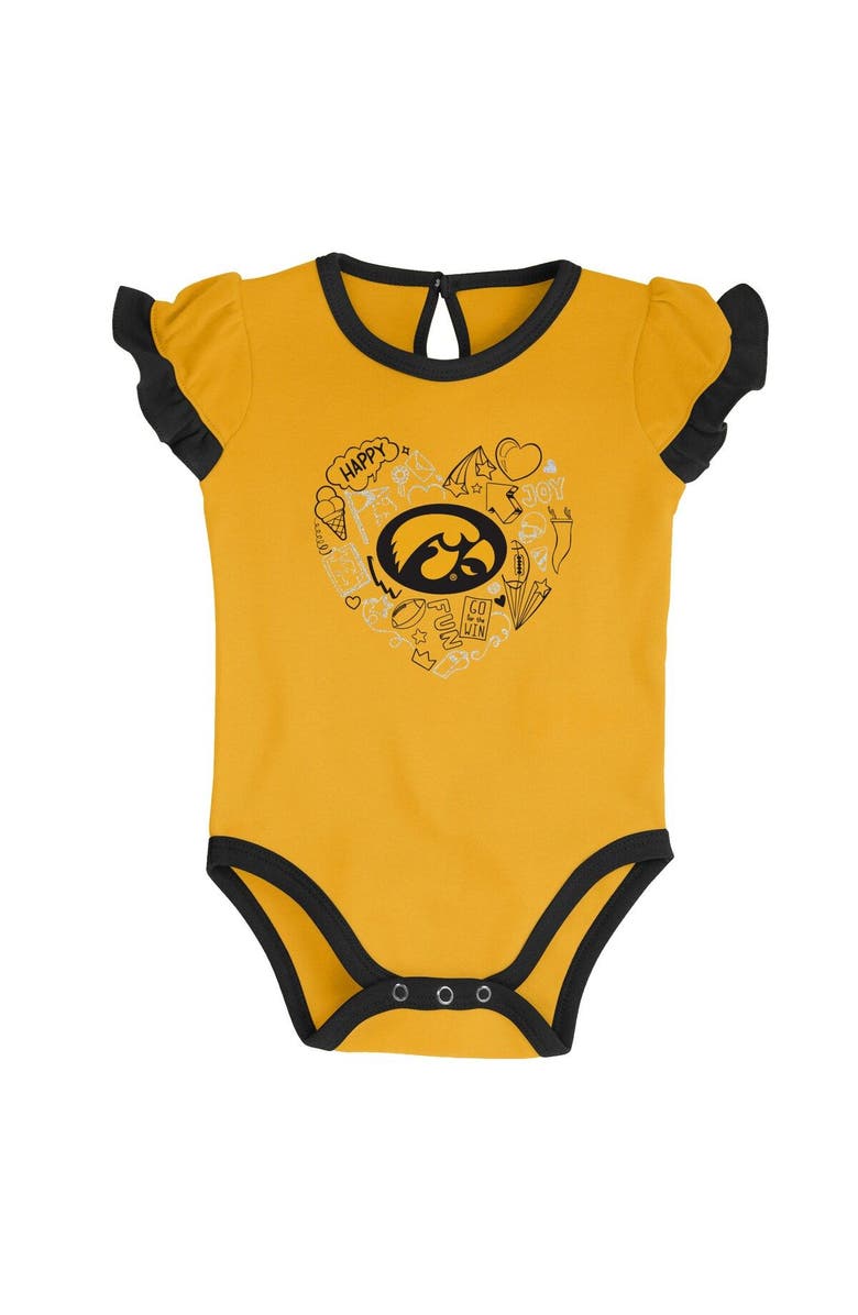 Outerstuff Girls Newborn & Infant Black/Gold Iowa Hawkeyes Too Much Love Two-Piece Bodysuit Set, Alternate, color,