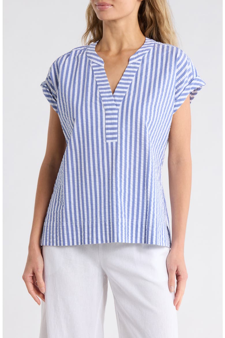 Frond Harbor Stripe Seersucker Top, Main, color, COBALT HAZE