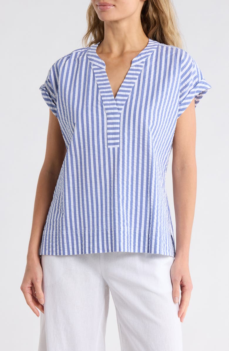 Tommy Bahama Frond Harbor Stripe Seersucker Top, Main, color, Cobalt Haze
