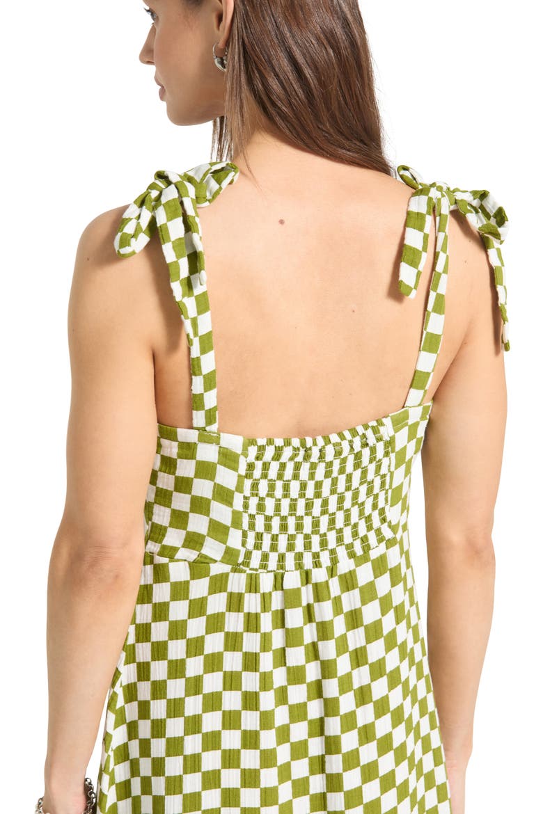 The Tie Strap Sleeveless Midi Dress, Alternate, color, SUBLIME GREEN CHECKERBOARD