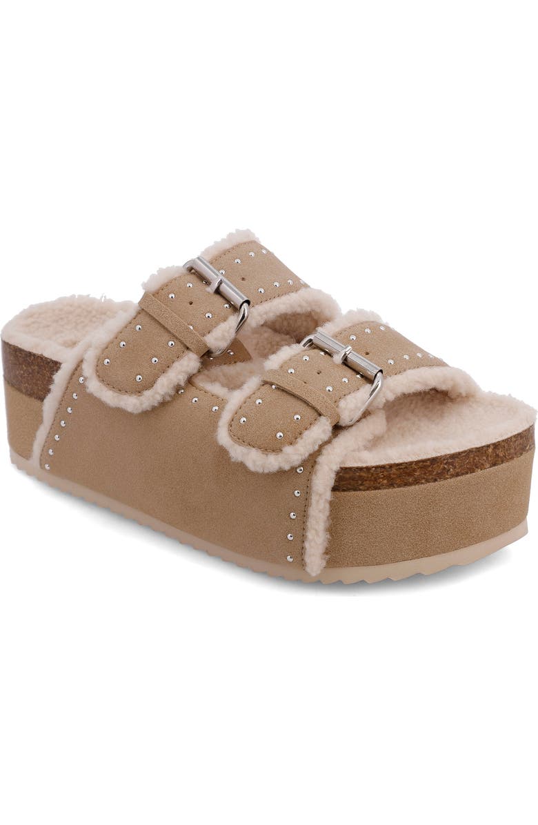 MIA Brookie Faux Shearling Platform Slide Sandal, Main, color, Sand