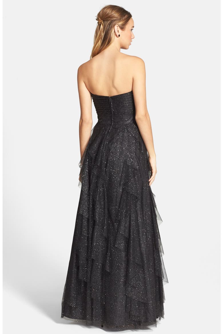 Glitter Mesh Strapless Ballgown, Alternate, color, BLACK