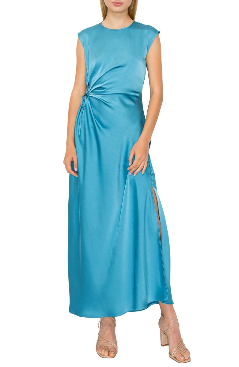 MELLODAY Side Ruched Satin Dress, Main, color, 