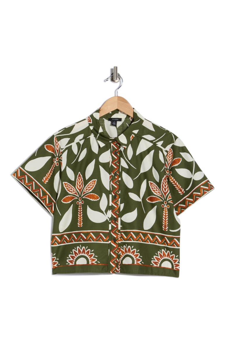 Floral Print Short Sleeve Cotton Button-Up Shirt, Alternate, color, CHIVE