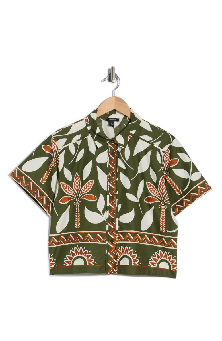 Halogen<sup>®</sup> Floral Print Short Sleeve Cotton Button-Up Shirt, Alternate, color, Chive
