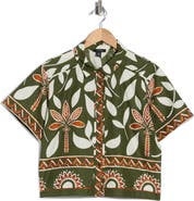 Halogen® Floral Print Short Sleeve Cotton Button-Up Shirt