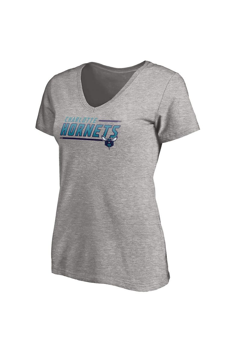 Women's Fanatics Branded Heathered Gray Charlotte Hornets Plus Size Mascot In Bounds V-Neck T-Shirt, Alternate, color, Heather Gray