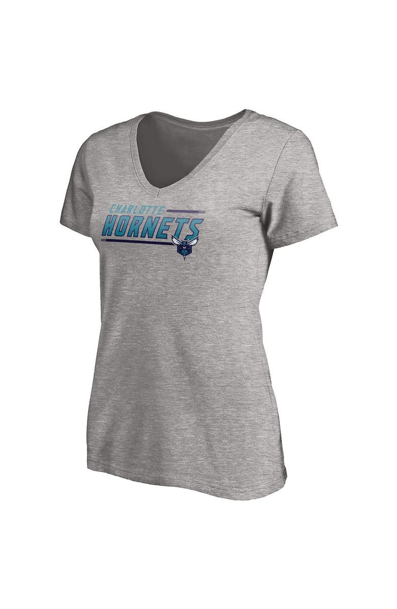 FANATICS Women's Fanatics Branded Heathered Gray Charlotte Hornets Plus Size Mascot In Bounds V-Neck T-Shirt, Alternate, color,