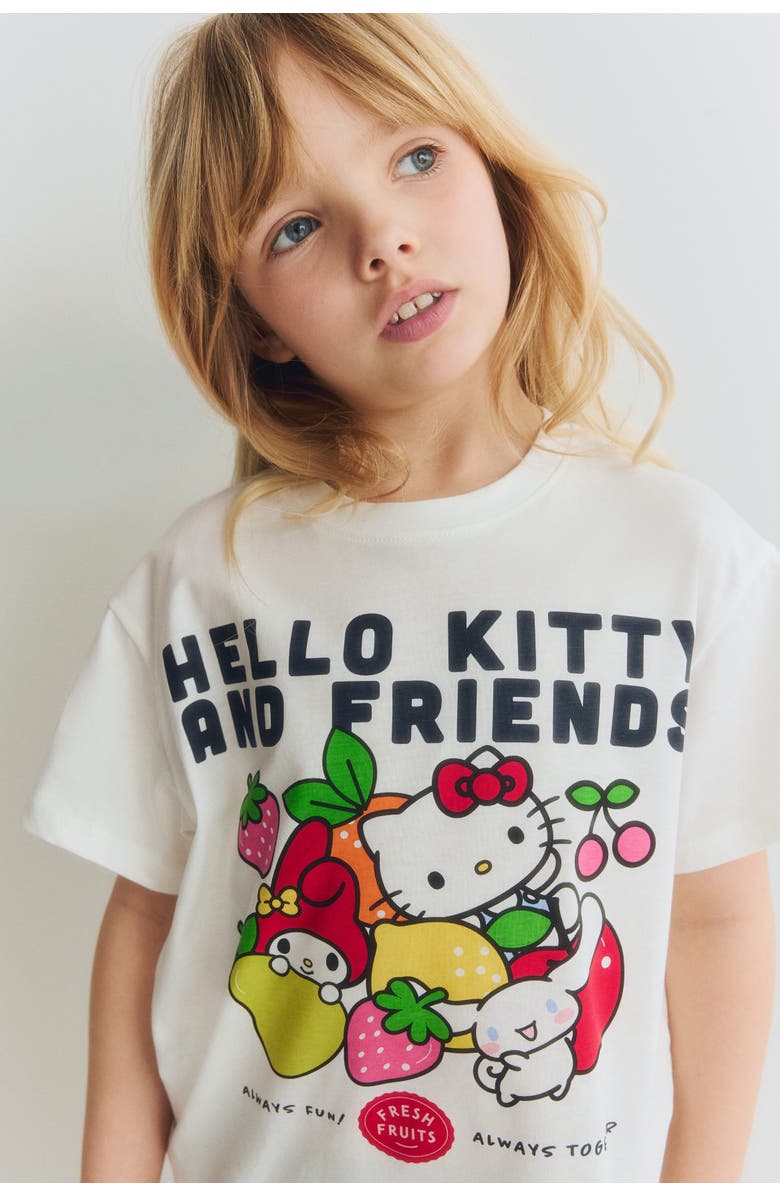 H&M 2-piece printed cotton set, Alternate, color, White/Hello Kitty