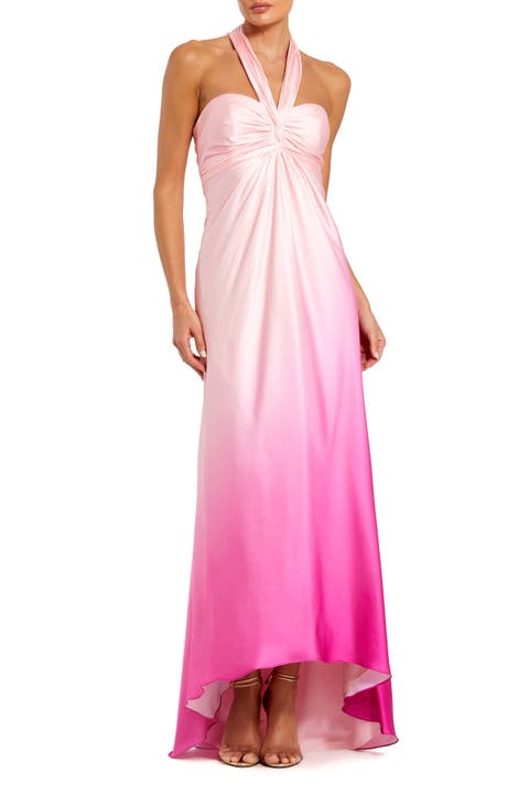 Charmeuse Tie Halter Neck Ombre Gown