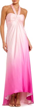 Mac Duggal Charmeuse Tie Halter Neck Ombre Gown