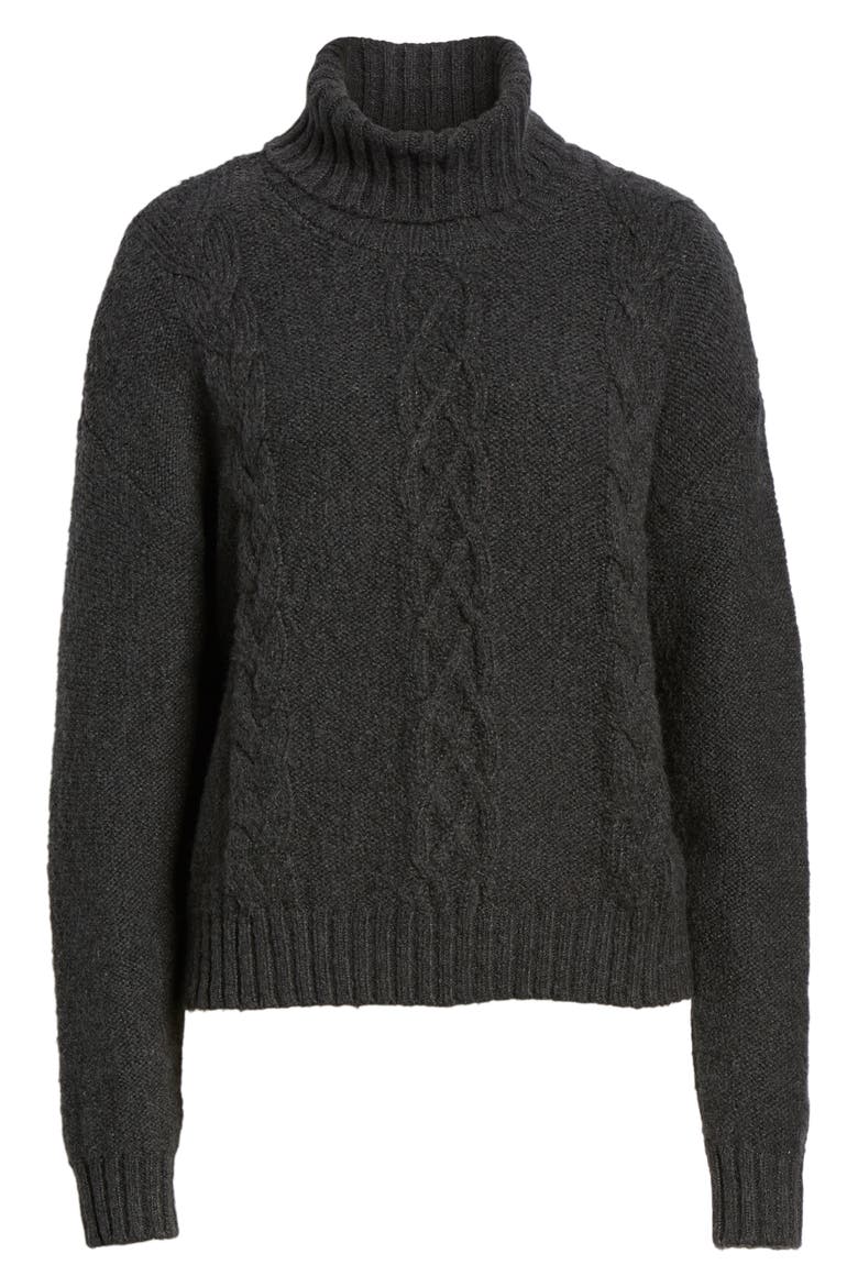 Cozy Cable Knit Turtleneck Sweater, Alternate, color, GREY DARK CHARCOAL HEATHER