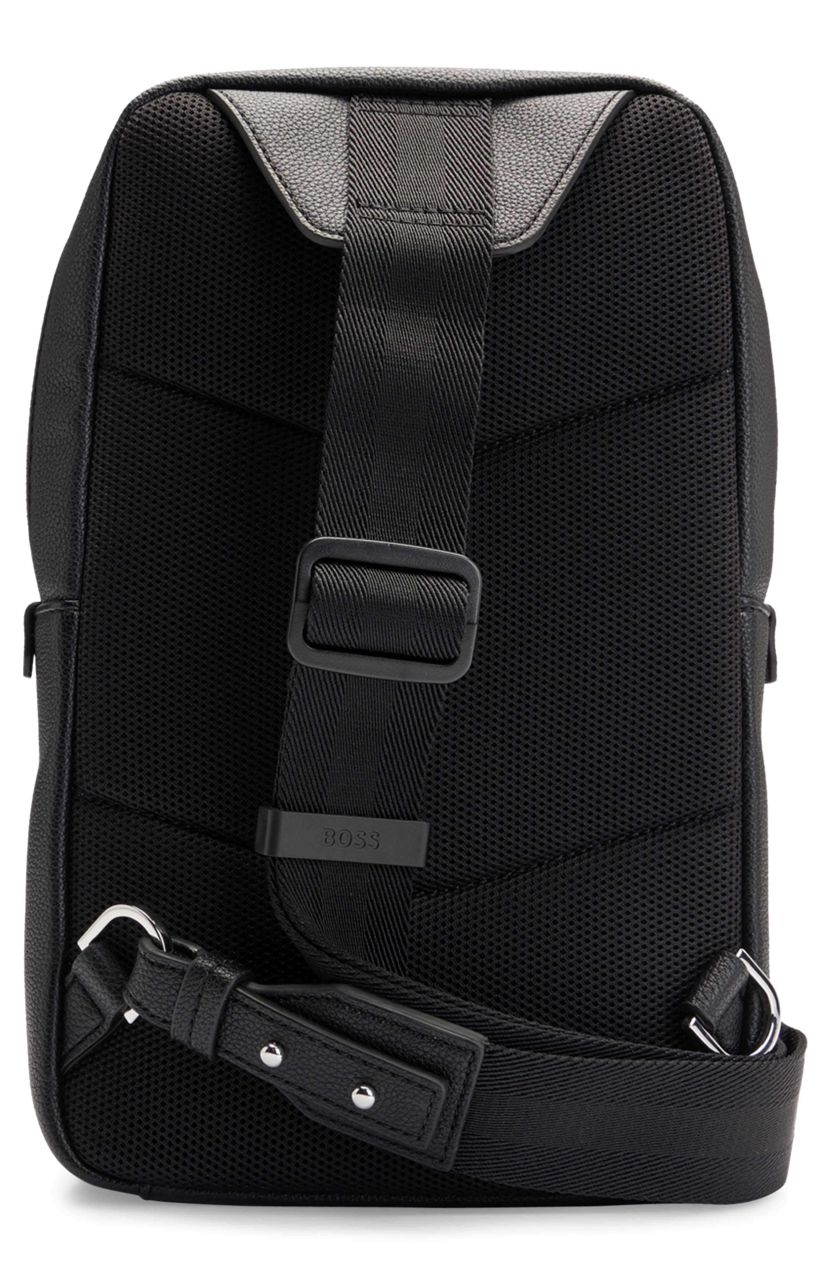 HUGO Ray Faux Leather Sling Bag, Alternate, color, Black