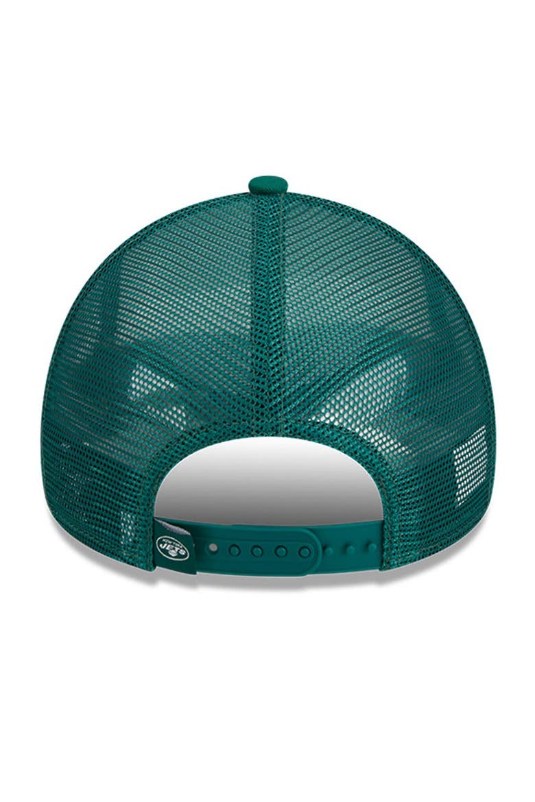 Men's New Era White/Green New York Jets Stacked A-Frame Trucker 9FORTY Adjustable Hat, Alternate, color, White