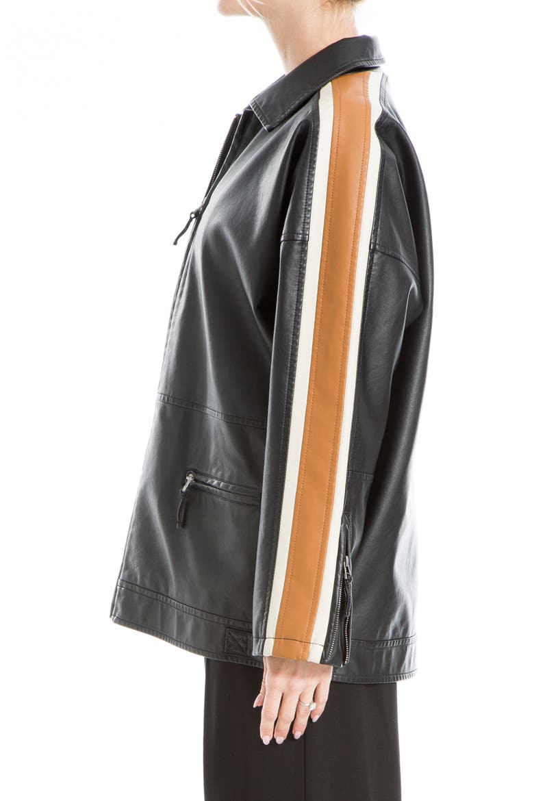 Racer Stripe Faux Leather Jacket, Alternate, color, BLACK VICUNA CREAM