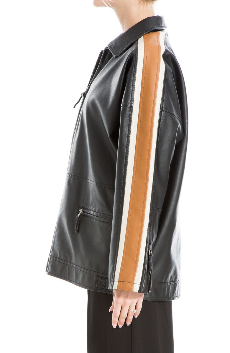 MAX STUDIO Racer Stripe Faux Leather Jacket, Alternate, color, Black Vicuna Cream