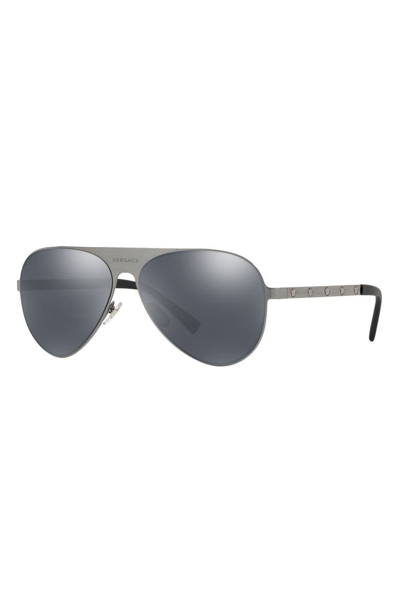 Versace 59mm Polarized Aviator Sunglasses, Alternate, color, Black Grey Mirror/ Silver