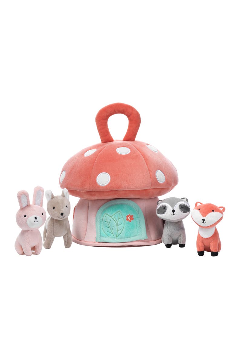 Lambs & Ivy Interactive Plush Mushroom House with Stuffed Animal Toys, Alternate, color, Coral Multicolor