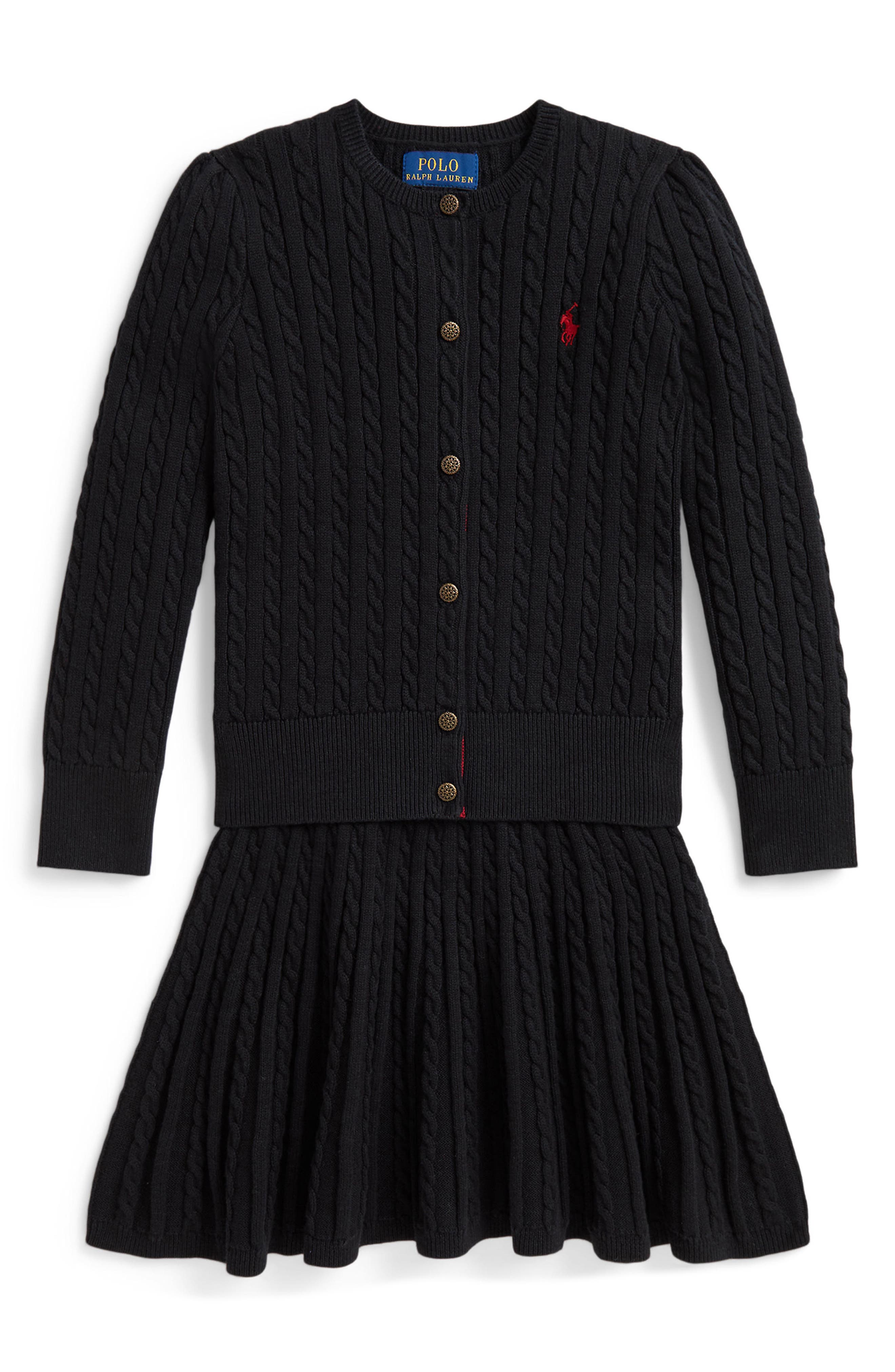 Polo Ralph Lauren Kids' Mini Cable Knit Cotton Cardigan & Skirt Set ...