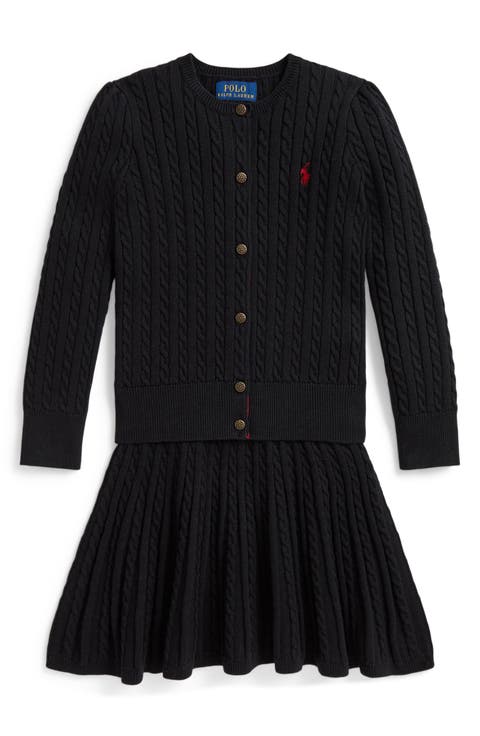 Kids' Mini Cable Knit Cotton Cardigan & Skirt Set