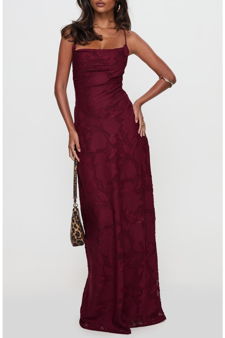 Celena Floral Burnout Maxi Dress, Main, color, BURGUNDY BURNOUT