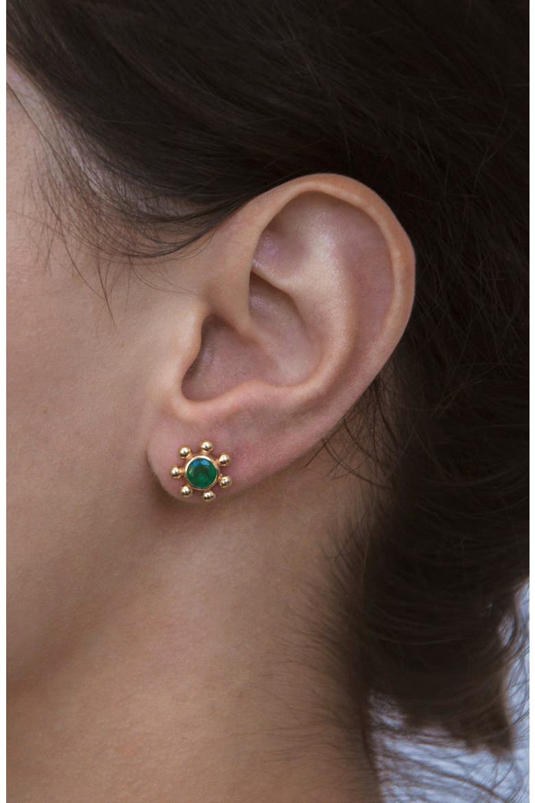 Dew Drop Marine Emerald & 14K Gold Stud Earrings, Alternate, color, YELLOW GOLD/ EMERALD