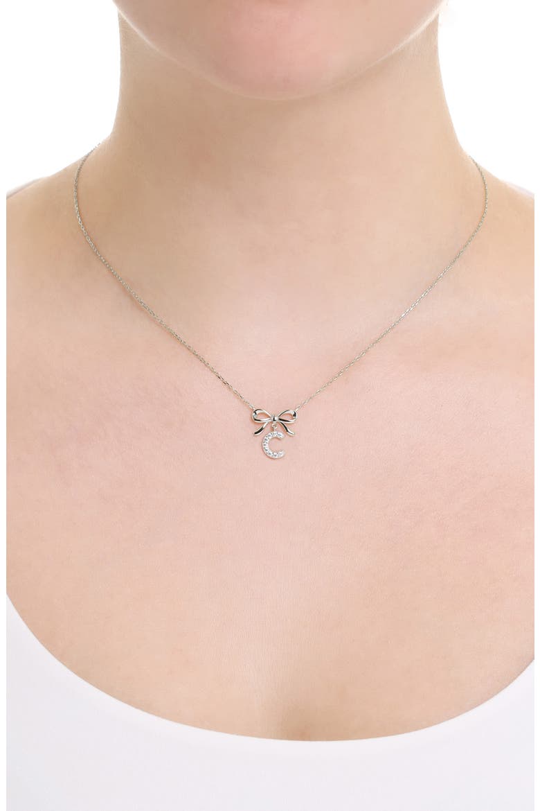 Cubic Zirconia Bow Initial Pendant Necklace, Alternate, color, C SILVER