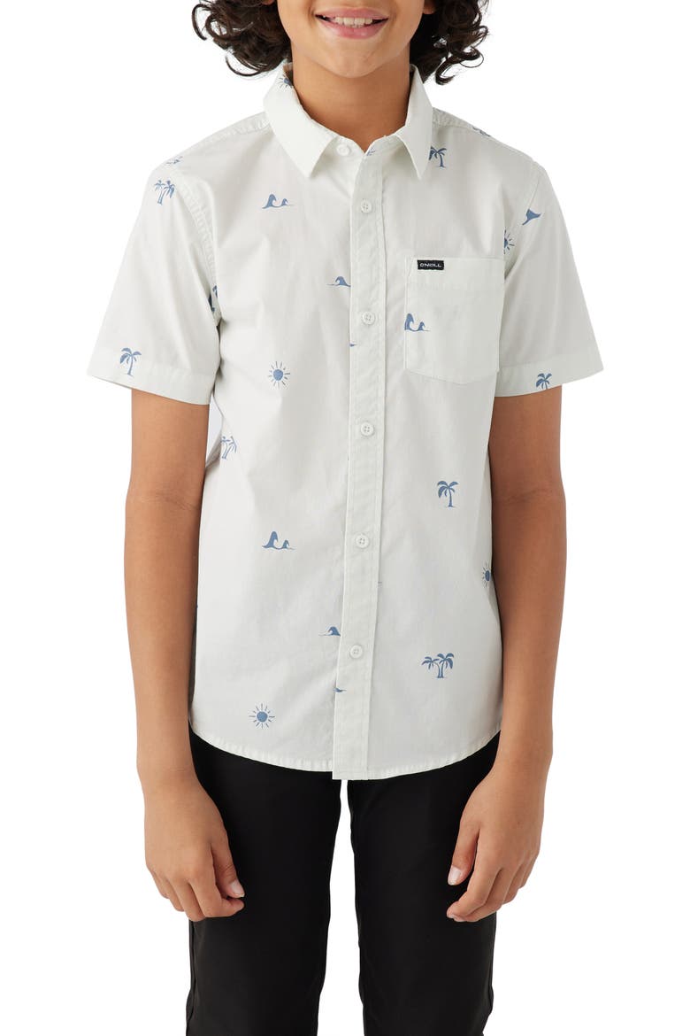 Kids' Quiver Short Sleeve Stretch Button-Up Shirt, Main, color, NATURAL
