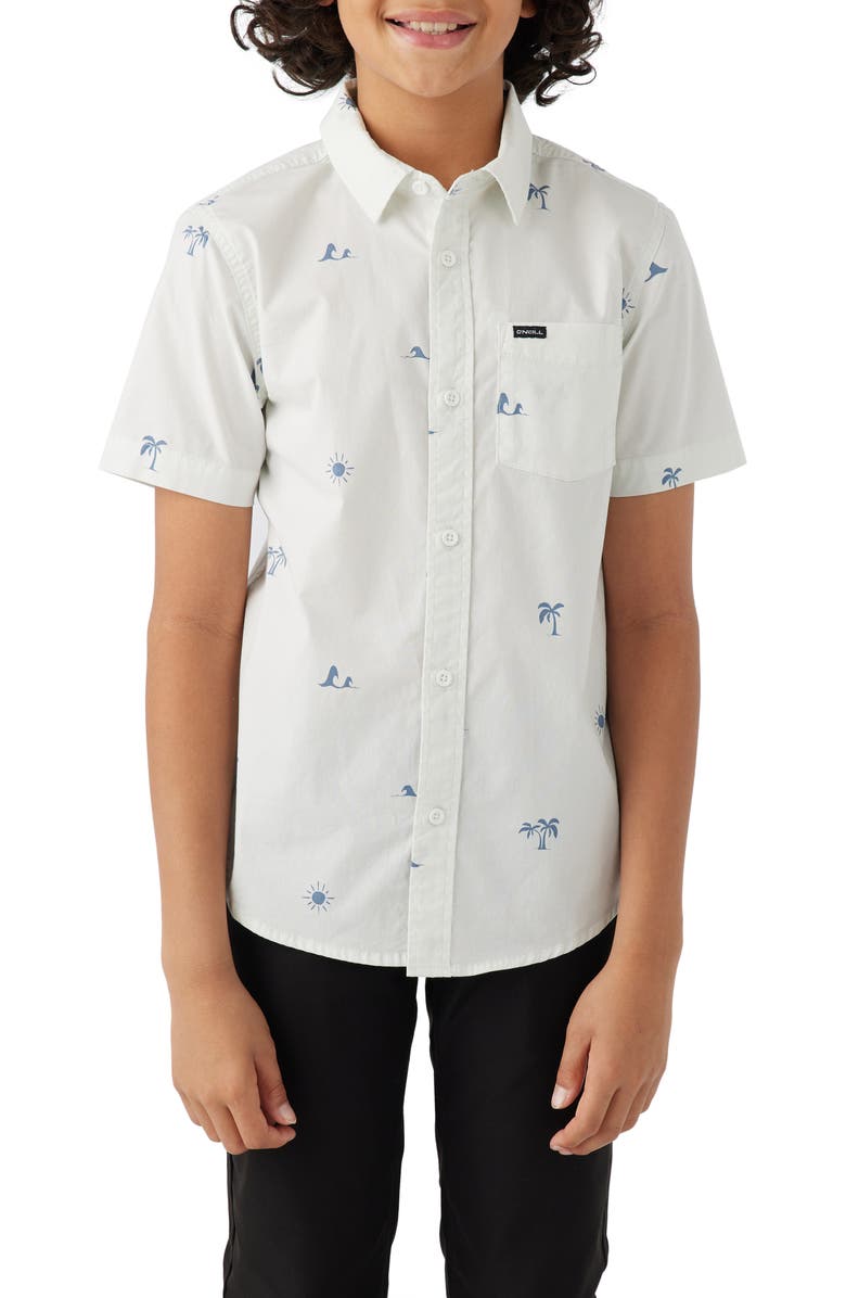 O'Neill Kids' Quiver Short Sleeve Stretch Button-Up Shirt, Main, color,