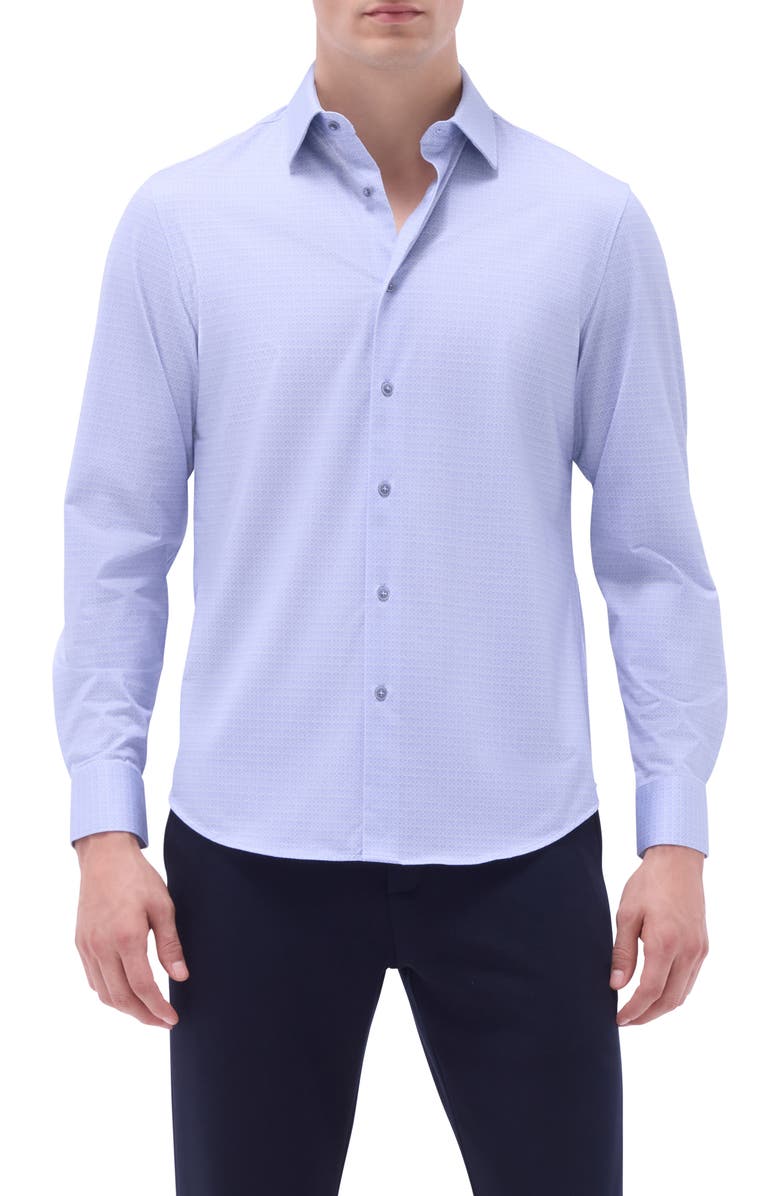 Bugatchi James OoohCotton<sup>®</sup> Geo Print Button-Up Shirt, Main, color, Air Blue