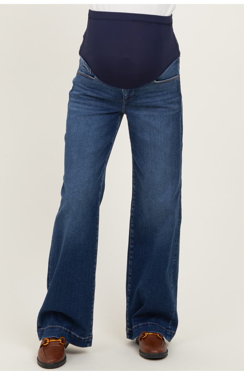 PinkBlush Dark Wash Wide Leg Maternity Jeans, Main, color, Navy Blue