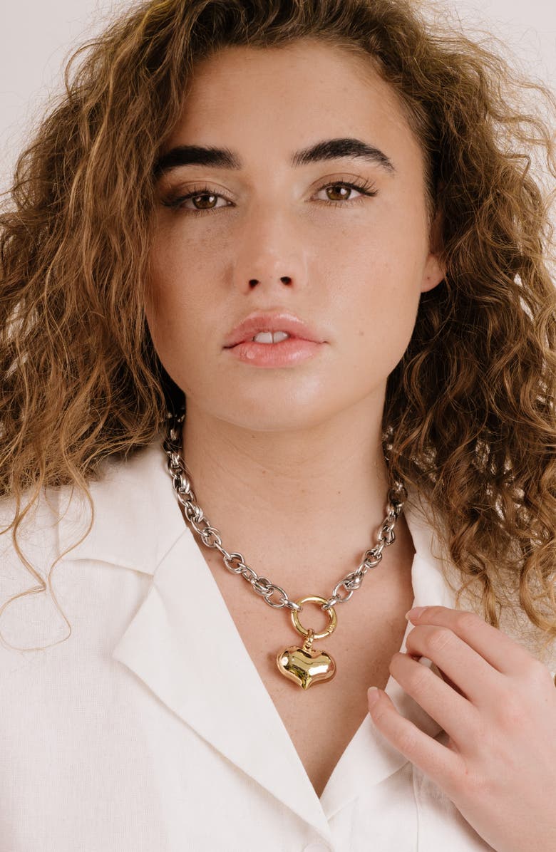 Ettika Mixed Finish Heart Pendant Necklace, Alternate, color, Rhodium/Gold