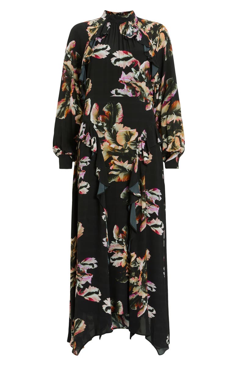 AllSaints Jessica Mock Neck Long Sleeve Handkerchief Hem Dress, Alternate, color,