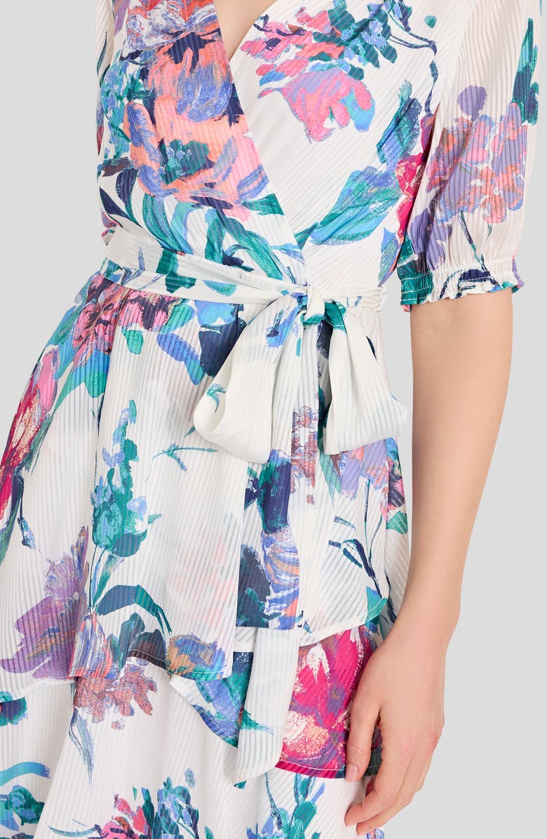 Tahari ASL Ruffle Hem Faux Wrap Dress, Alternate, color, Ivory Floral