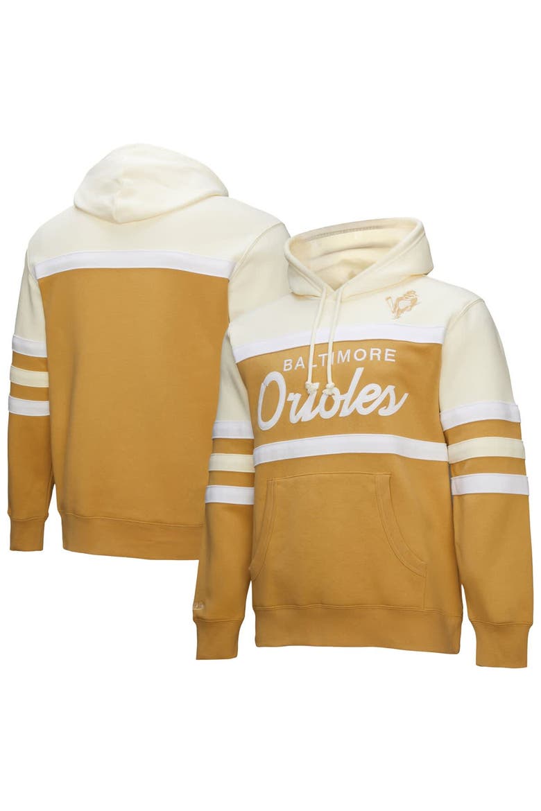 Men's Mitchell & Ness Tan/Cream Baltimore Orioles Head Coach Pullover Hoodie, Main, color, Tan