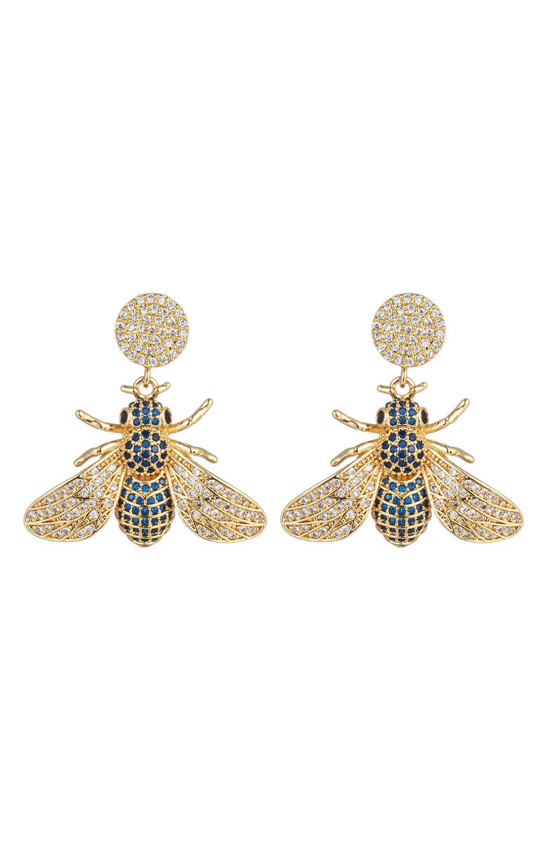 EYE CANDY LOS ANGELES Mason Bee CZ Statement Earrings, Main, color, Gold Blue