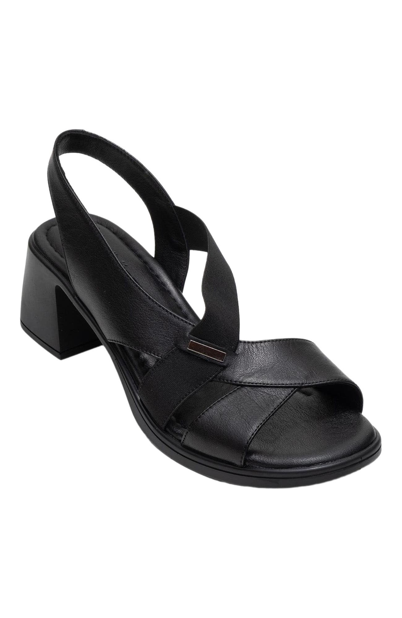 Forever & Always Shoes Crina Elasticated Leather Chunky Heel Sandal, Alternate, color, Black Leather