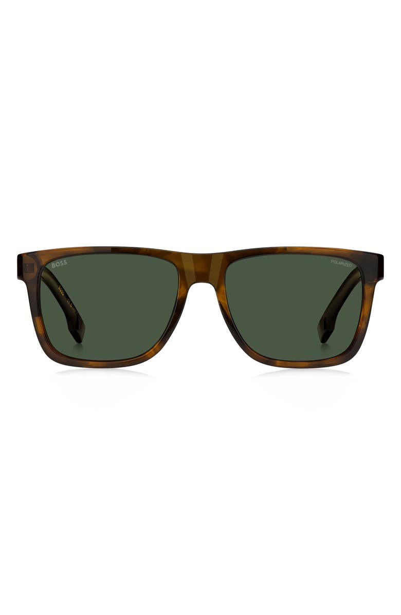 BOSS 57mm Gradient Polarized Square Sunglasses, Main, color, Brown Horn/ Green Polar